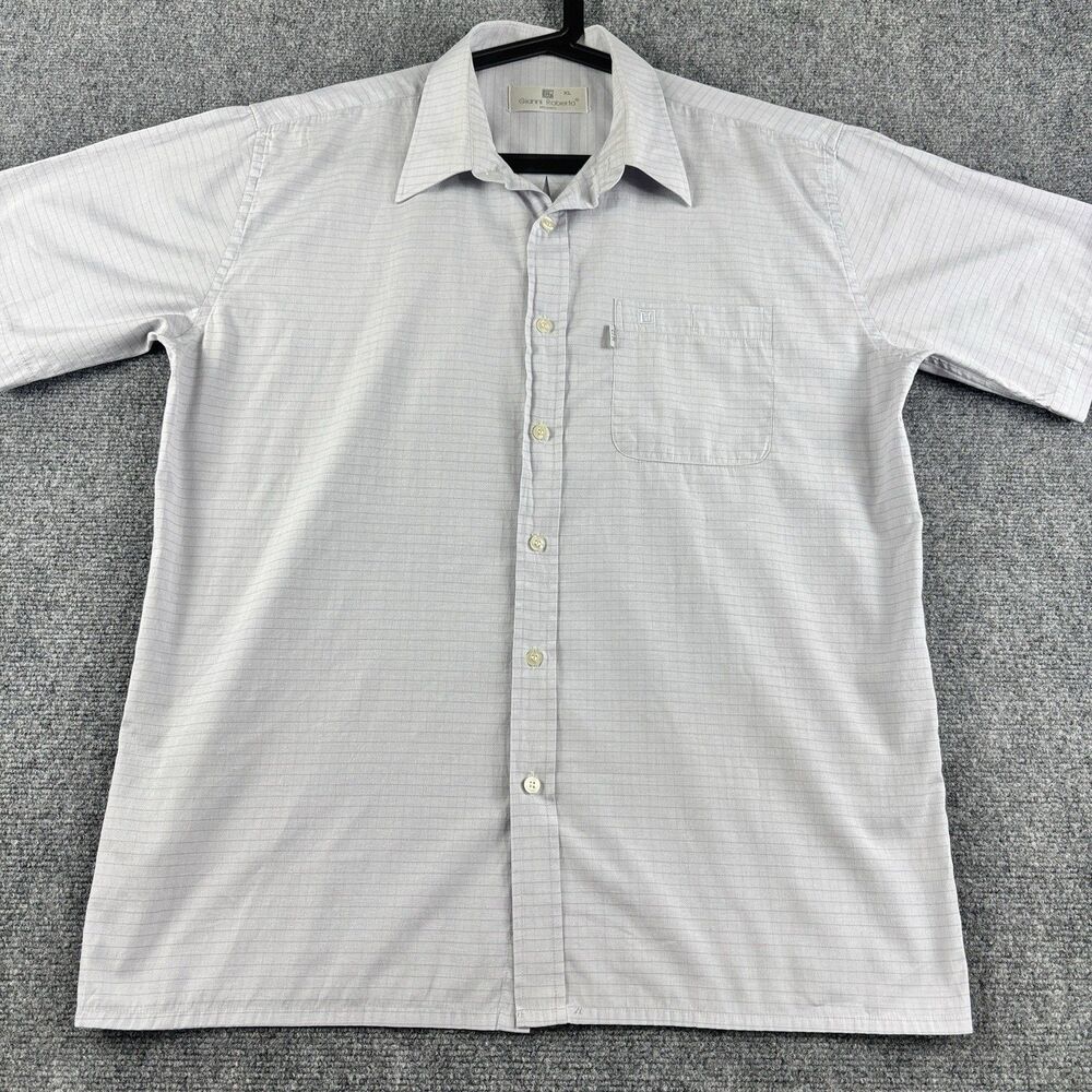 Gianni Roberto Milano Shirt Mens XL Gray Grid Stripe Short Sleeve Button Down